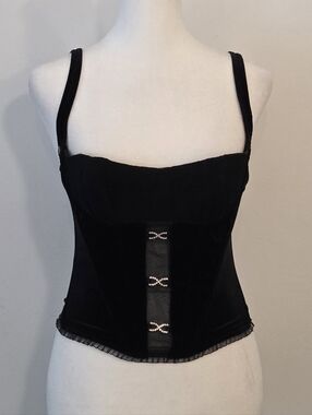 Black Velvet Corset Top with Rhinestone Accents